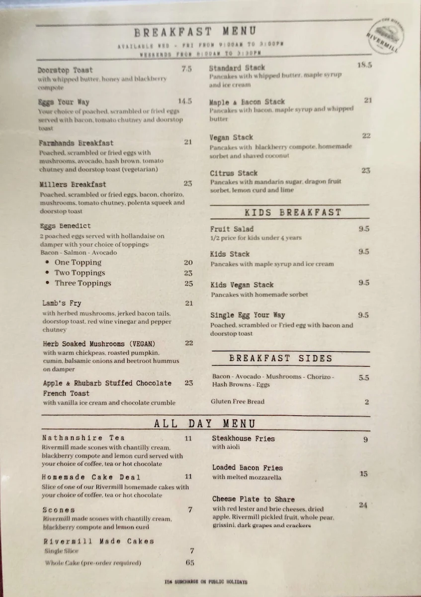 Menu, Rivermill Dining Deck