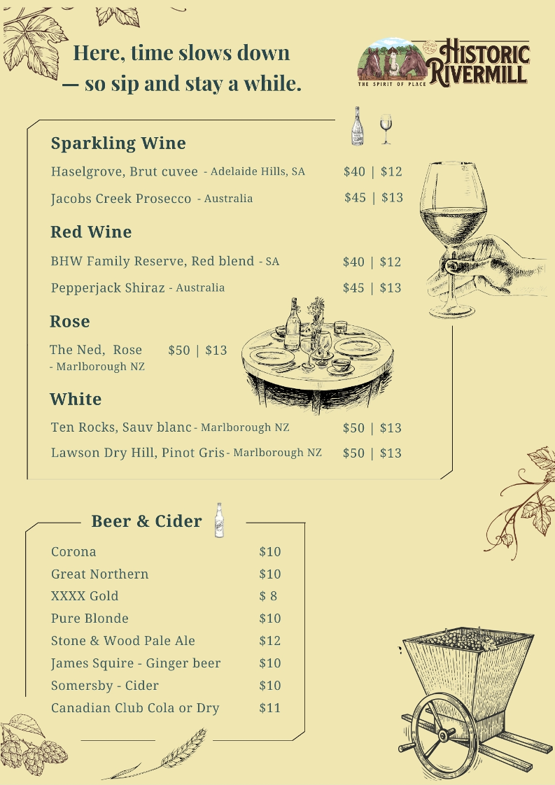 Menu, Rivermill Dining Deck