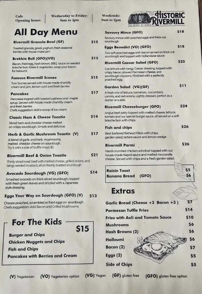 Menu, Rivermill Dining Deck