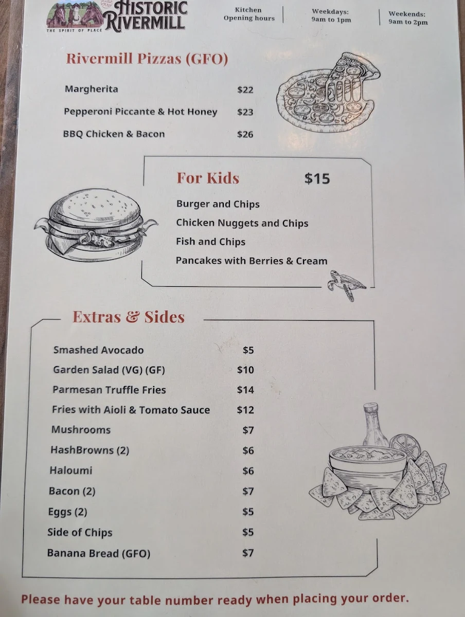 Menu, Rivermill Dining Deck