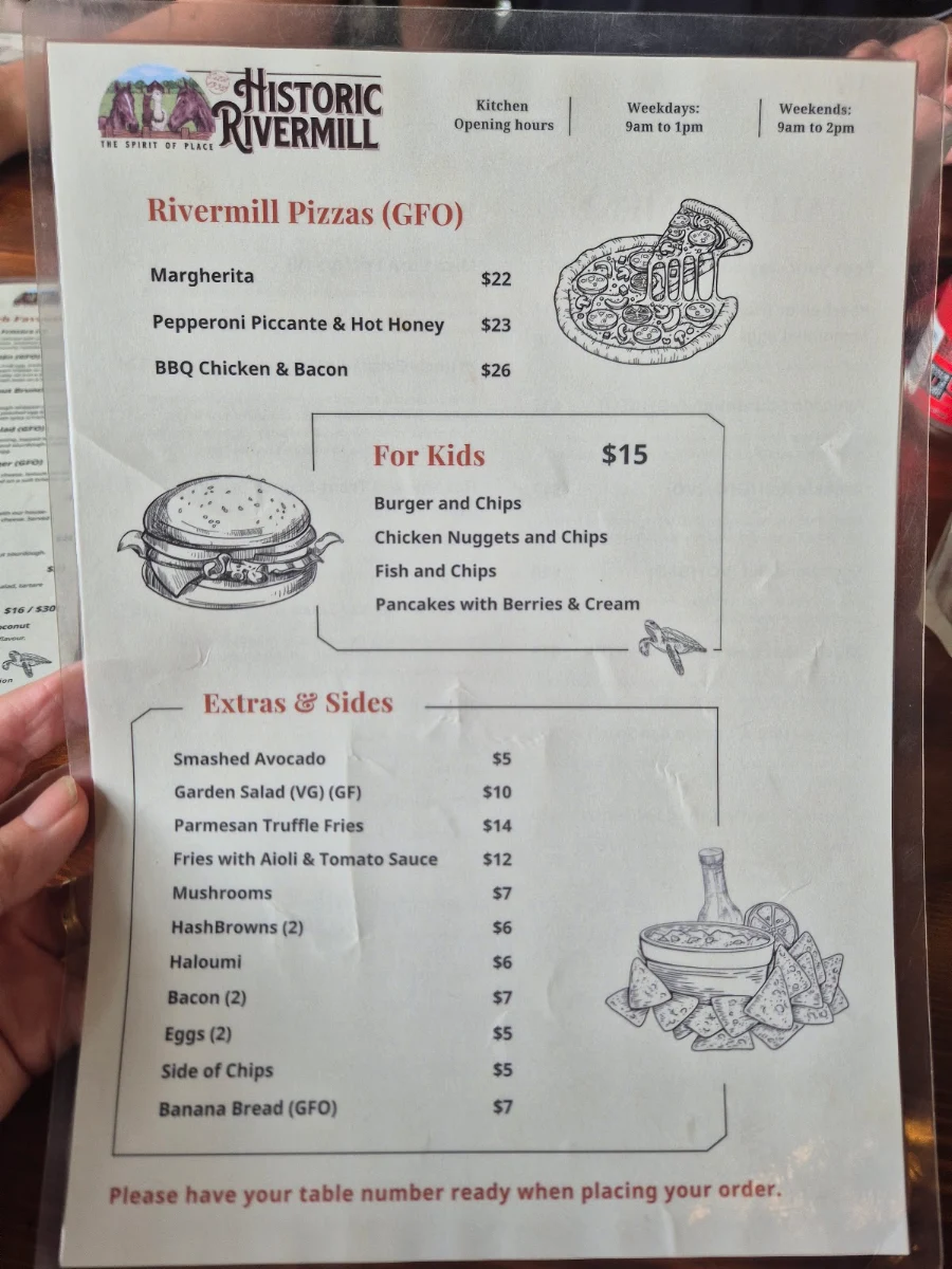 Menu, Rivermill Dining Deck