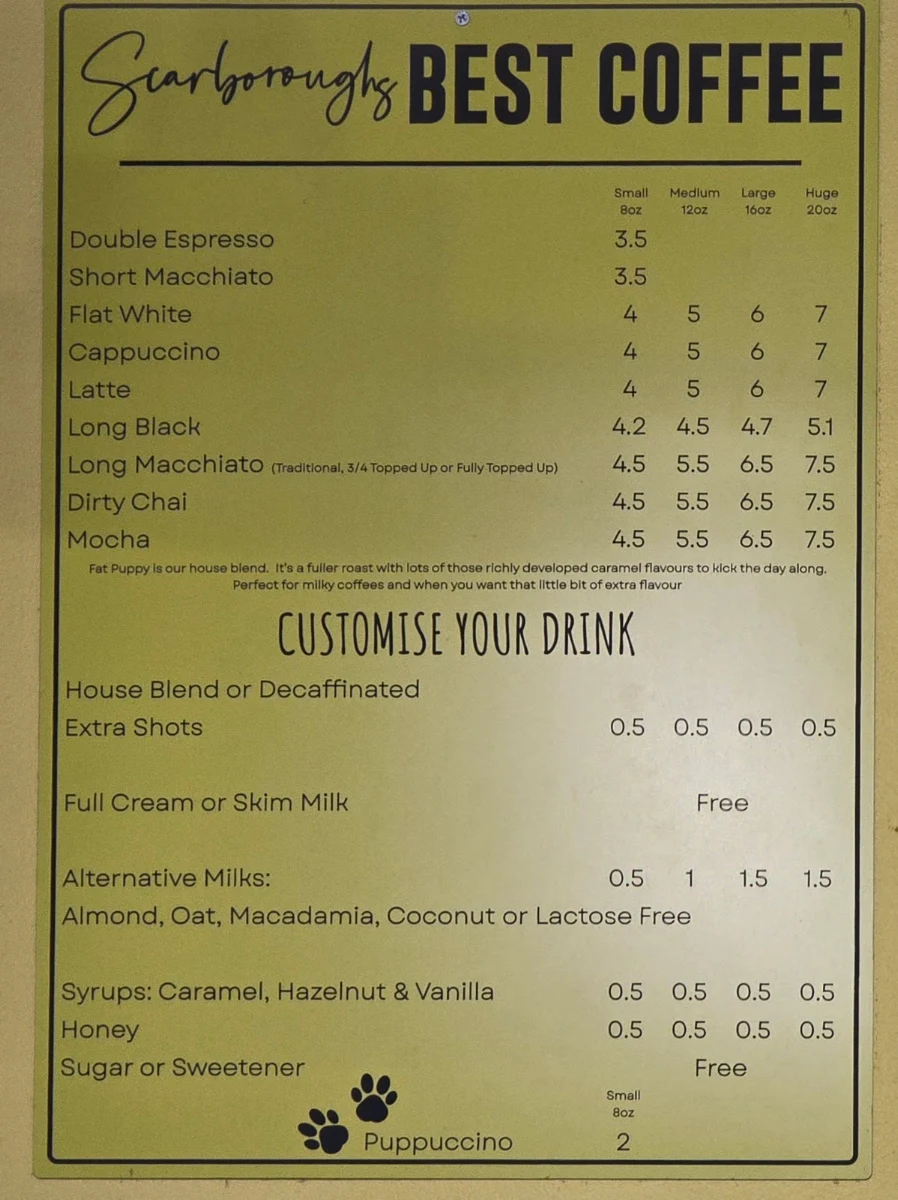 Menu, Social Coffeehouse