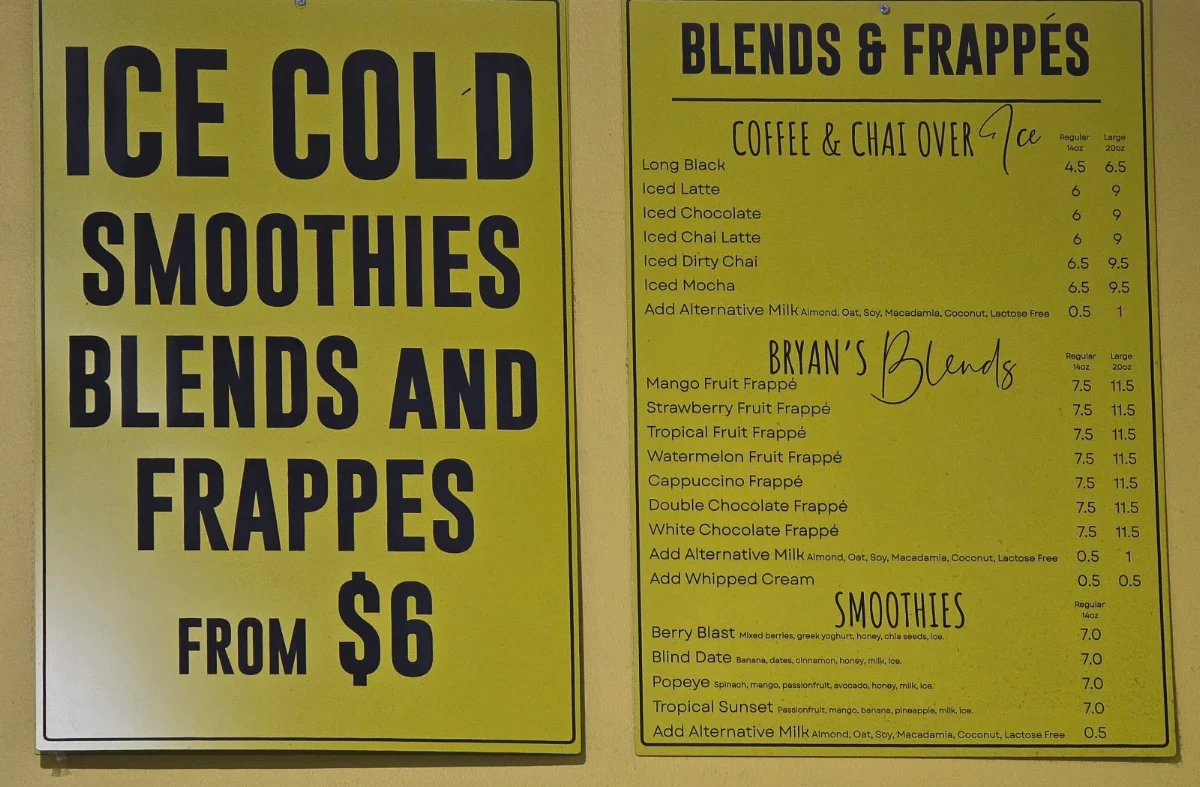 Menu, Social Coffeehouse