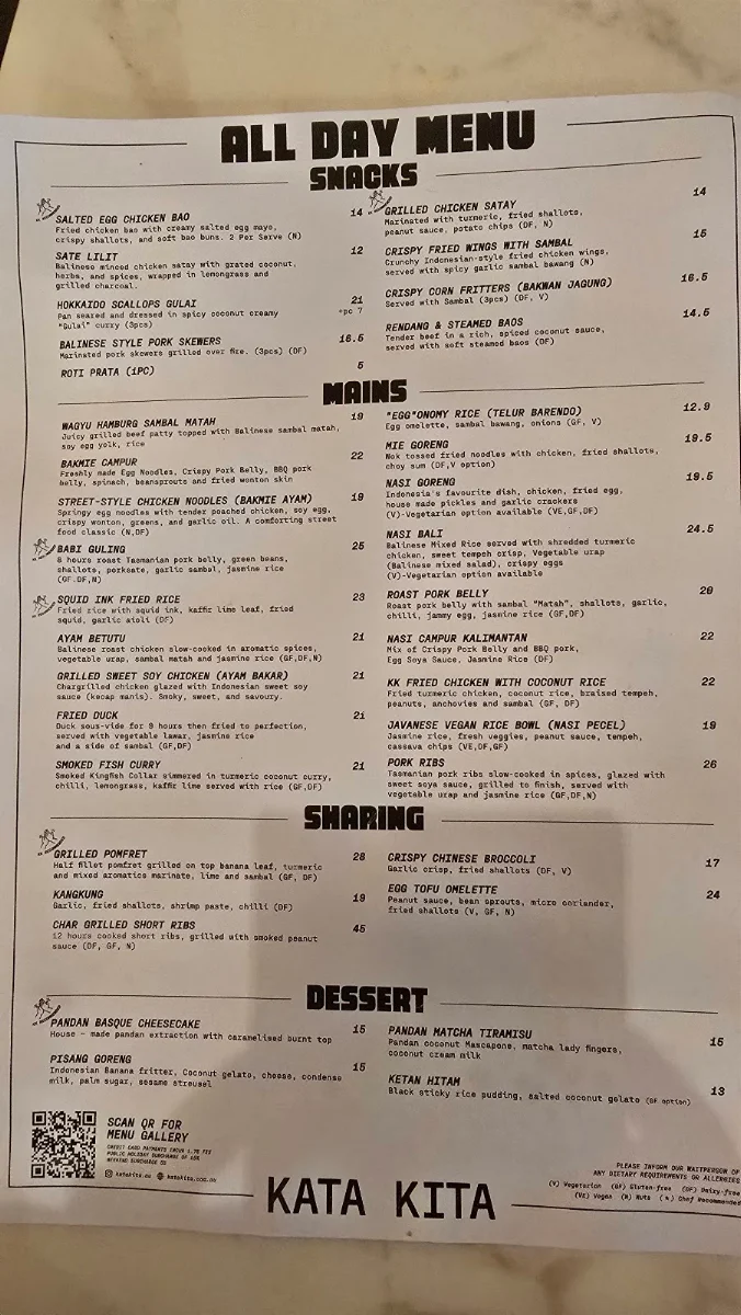 Menu, KATA KITA