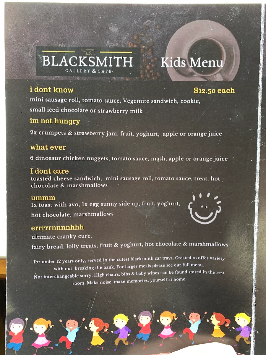 Menu, Blacksmith Cafe & Grill
