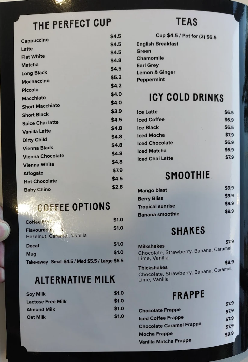 Menu, St. Georges Bakehouse Edinburgh
