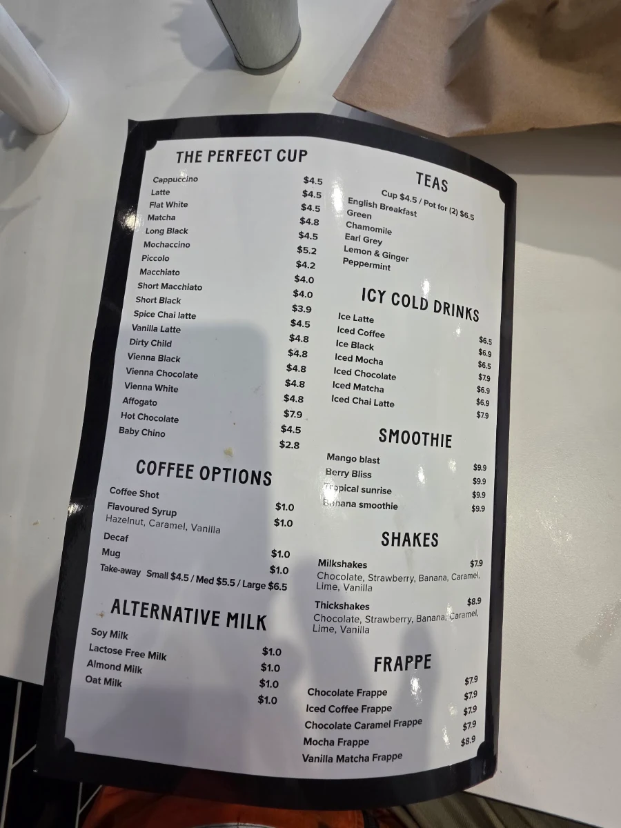 Menu, St. Georges Bakehouse Edinburgh
