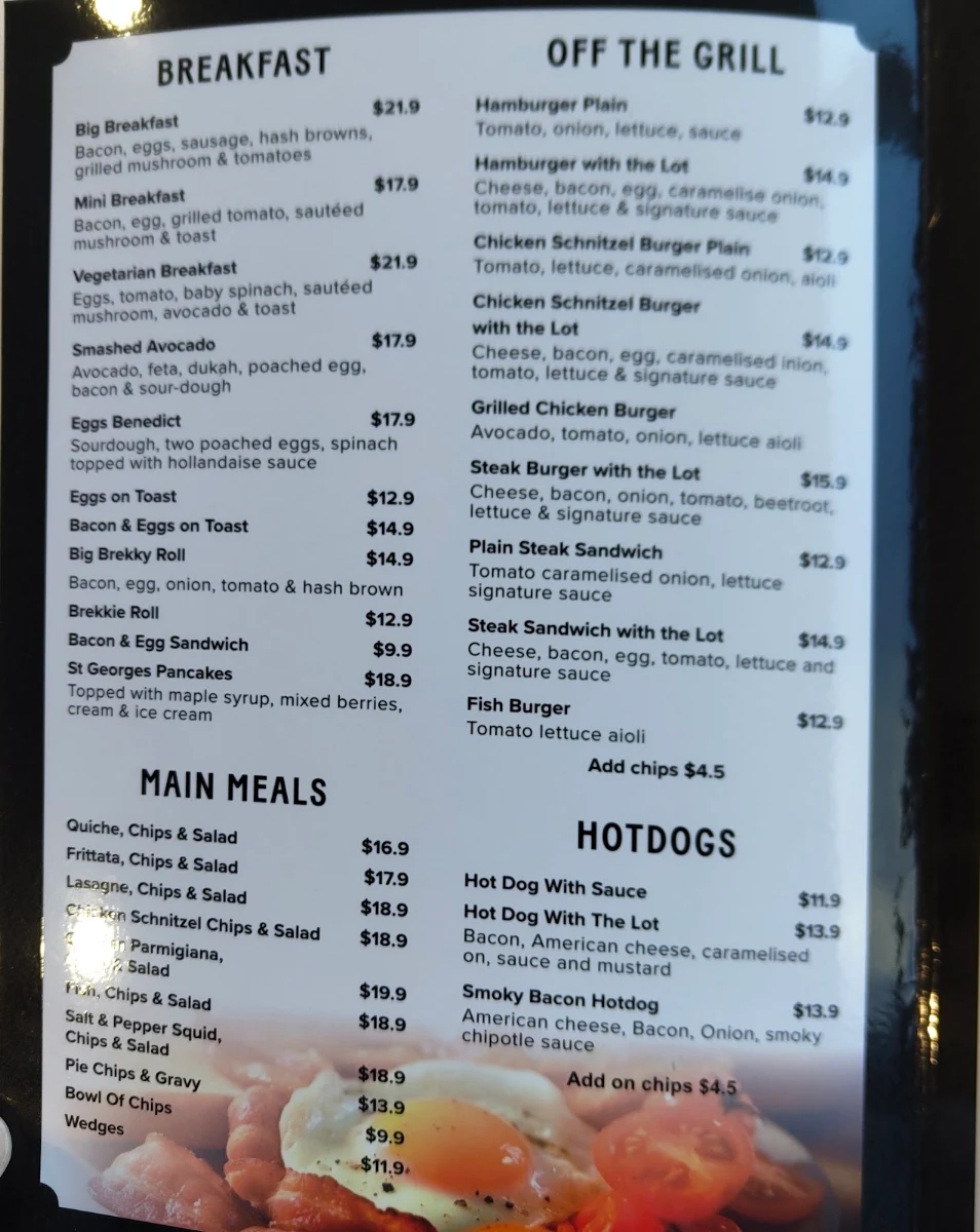Menu, St. Georges Bakehouse Edinburgh