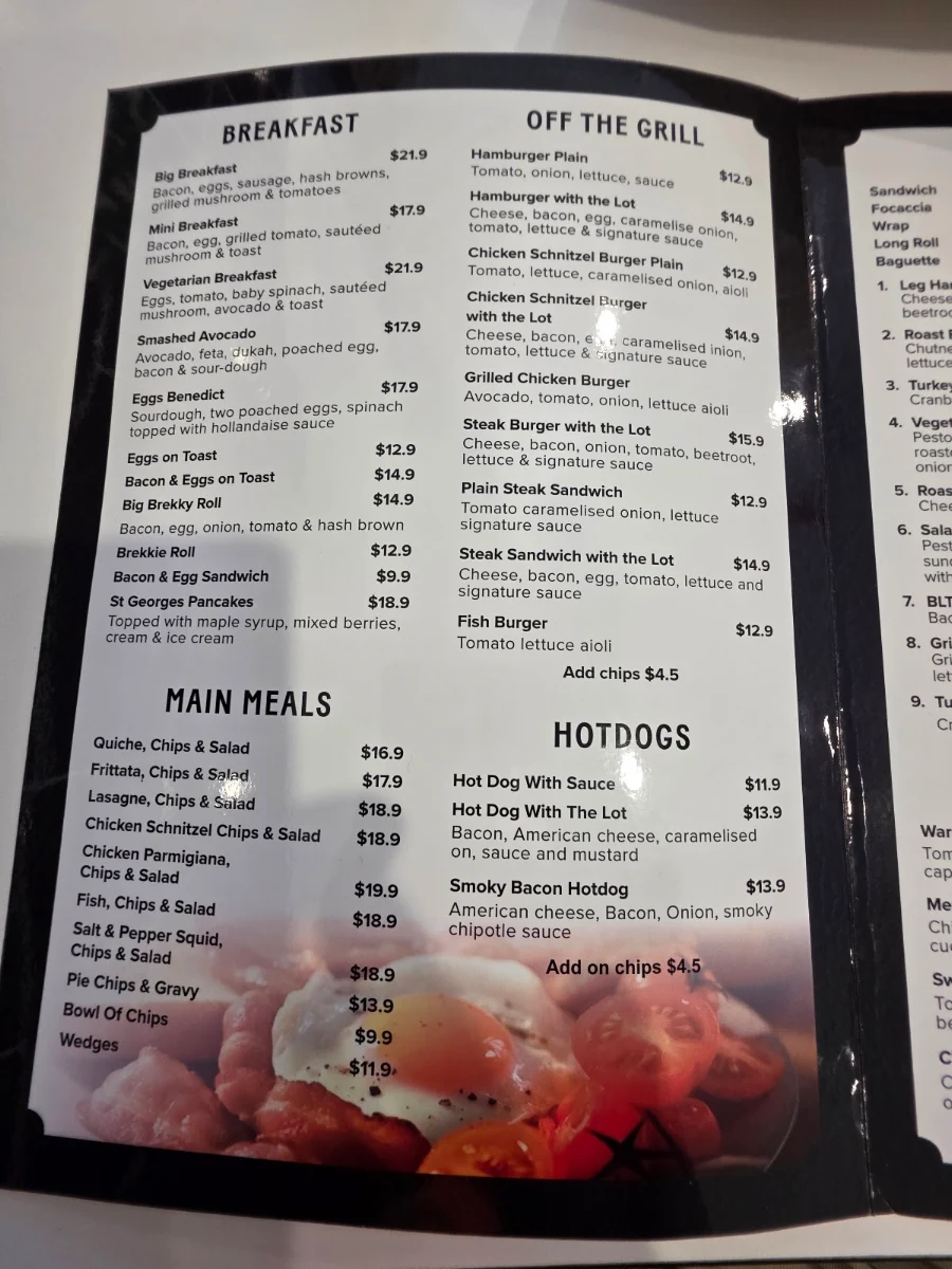 Menu, St. Georges Bakehouse Edinburgh