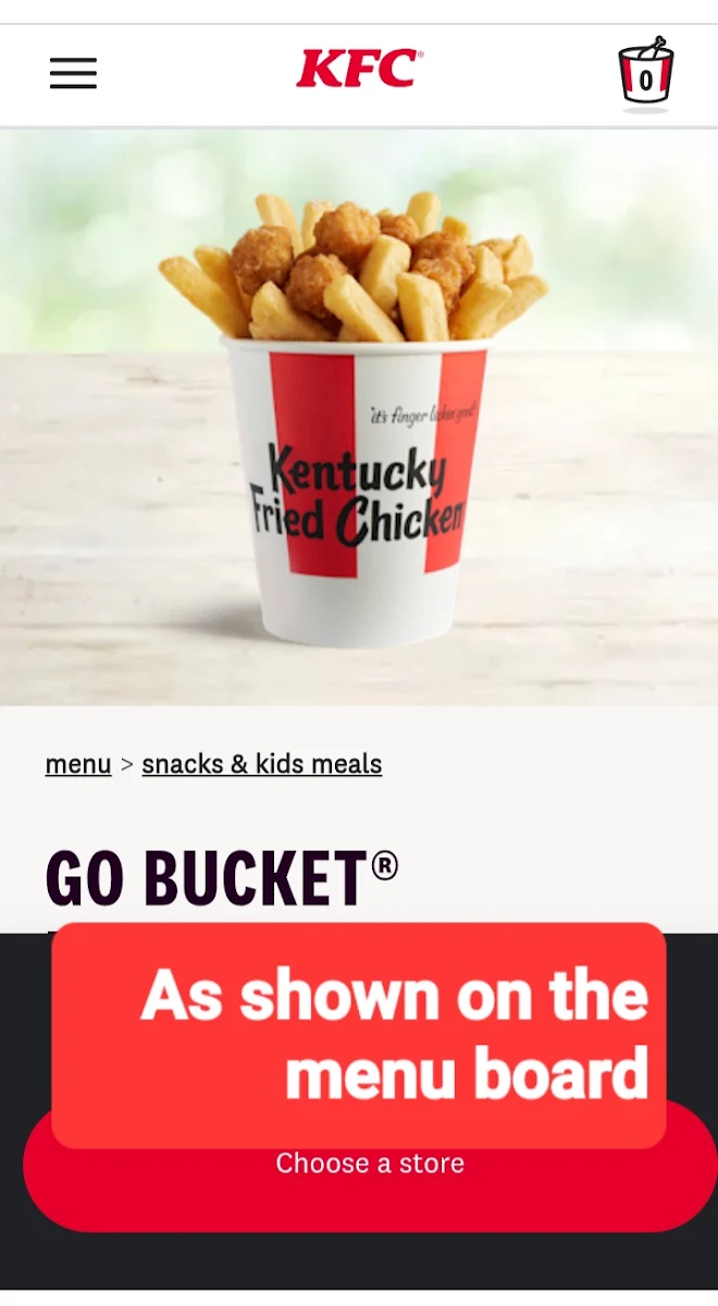 Menu, KFC Grovedale