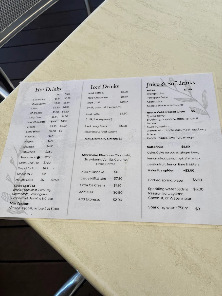 Menu, Abundance Lakeside Cafe