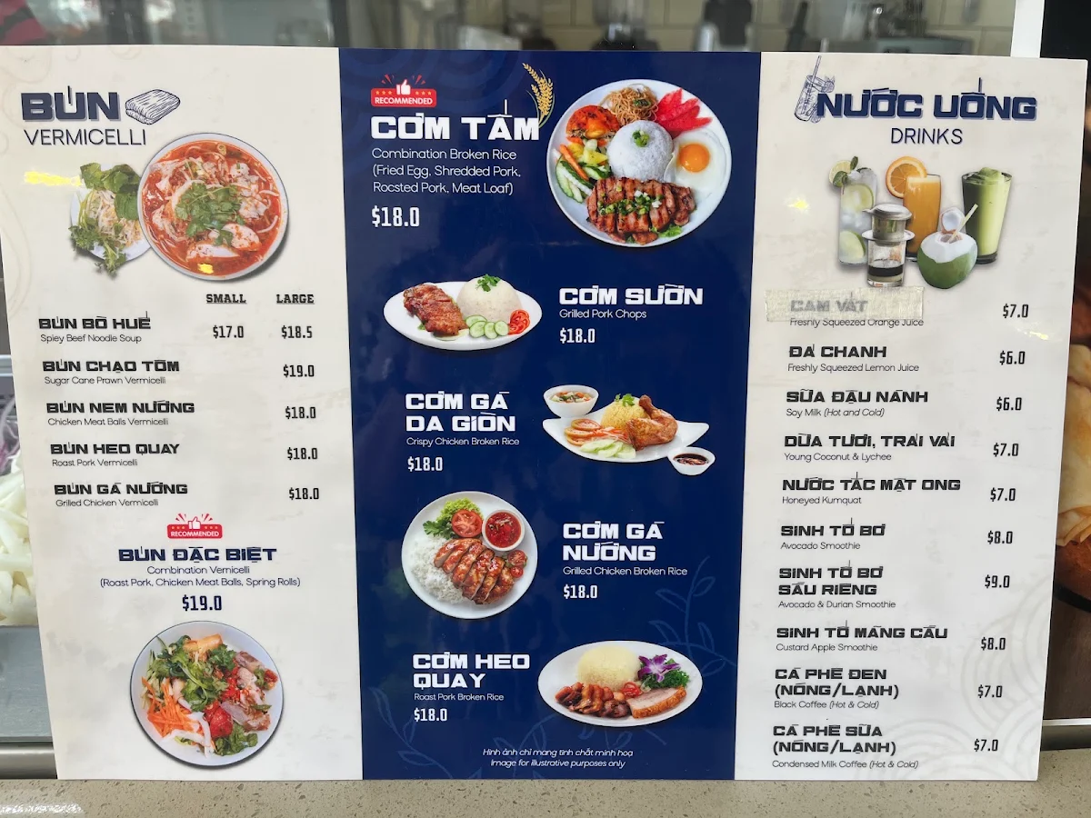 Menu, Que Huong Restaurant