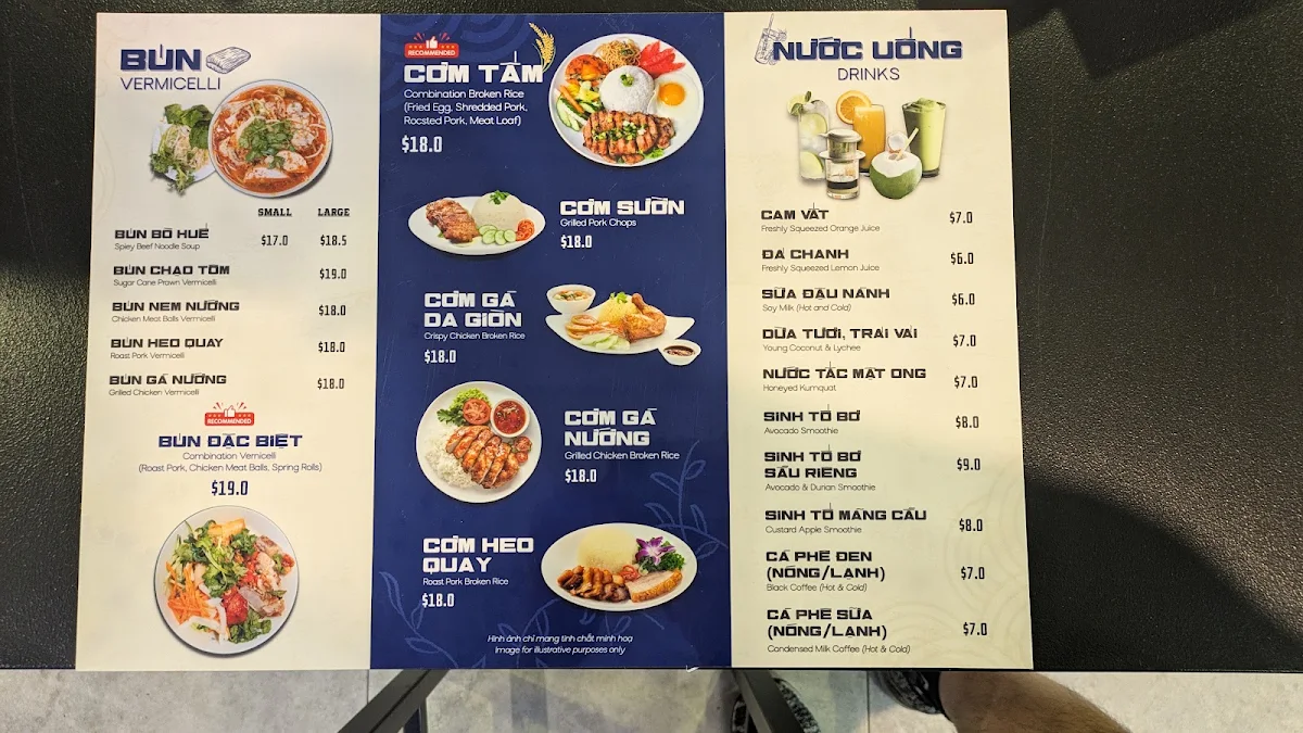 Menu, Que Huong Restaurant
