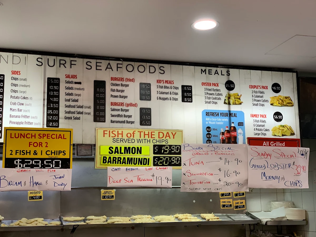 Menu, Bondi Surf Seafoods
