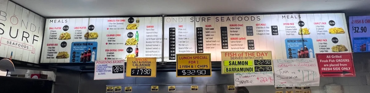 Menu, Bondi Surf Seafoods