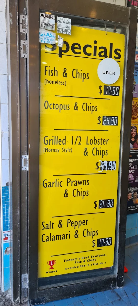 Menu, Bondi Surf Seafoods