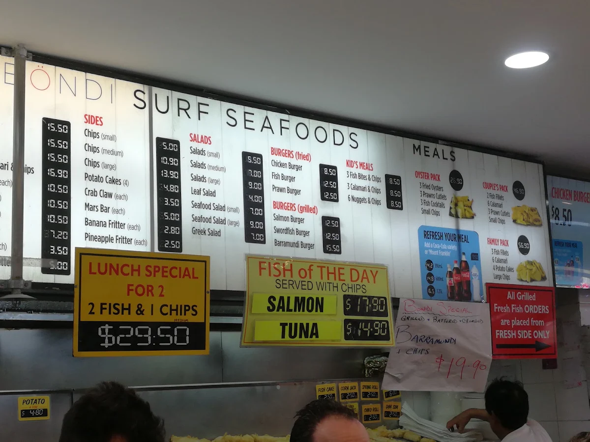 Menu, Bondi Surf Seafoods