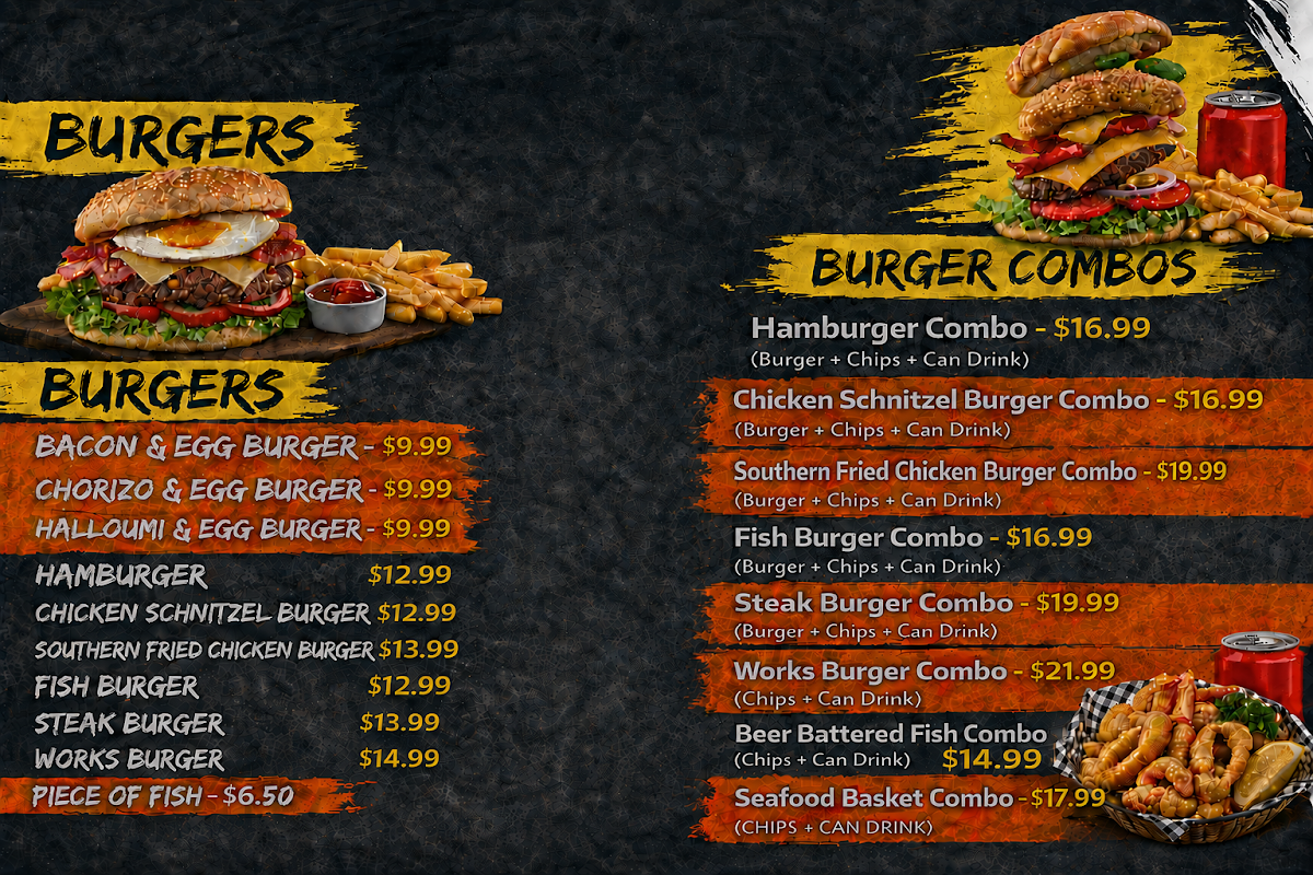 Menu, Value Mart Takeaway (Aberdare)