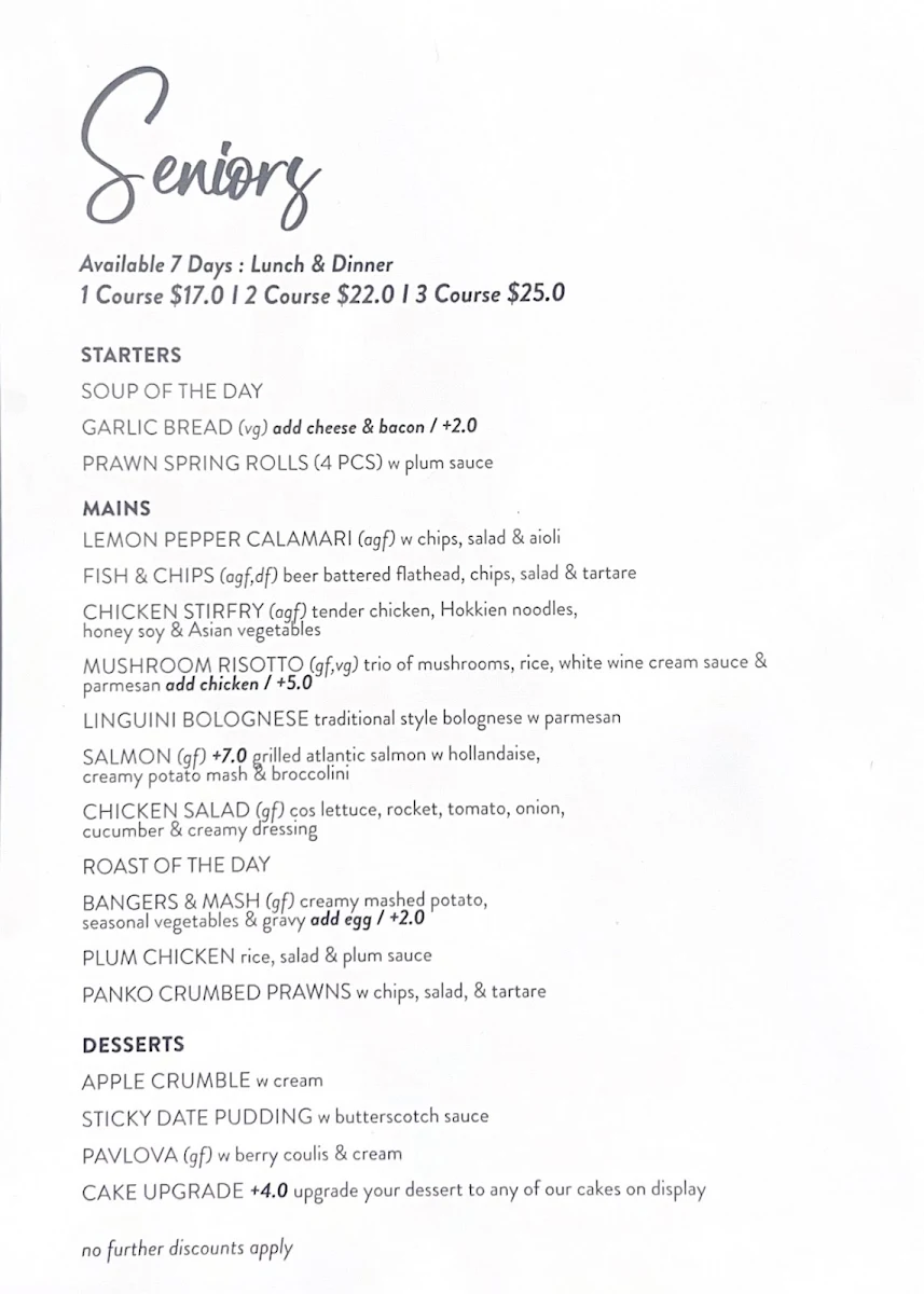 Menu, The Grand Hotel - Frankston