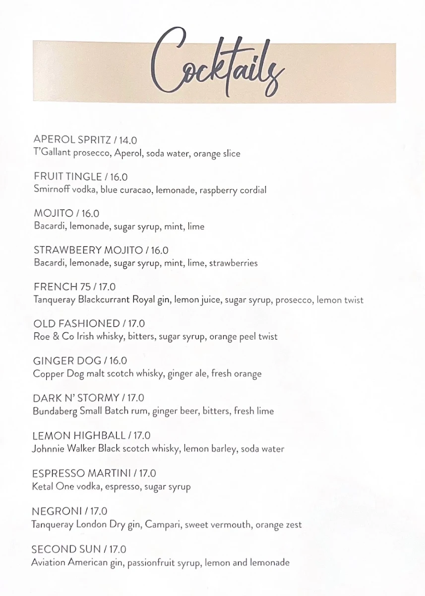Menu, The Grand Hotel - Frankston