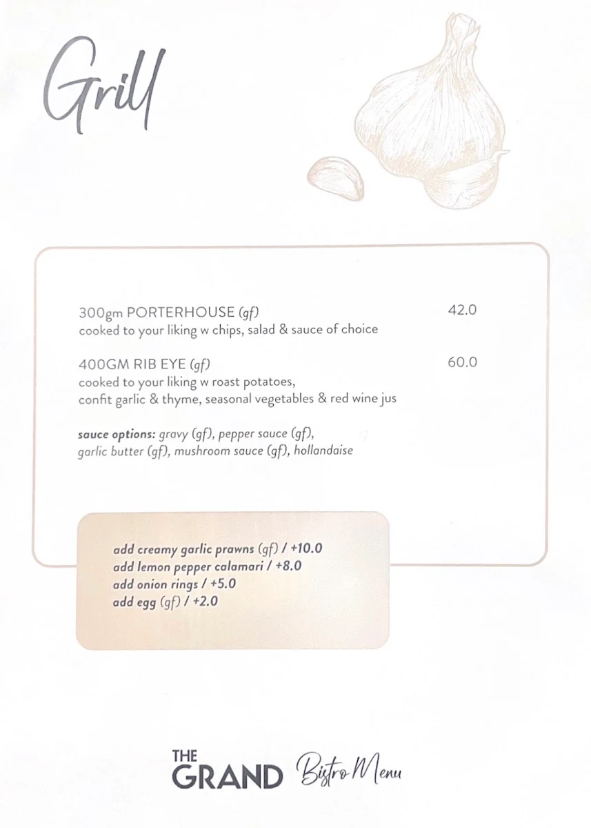 Menu, The Grand Hotel - Frankston