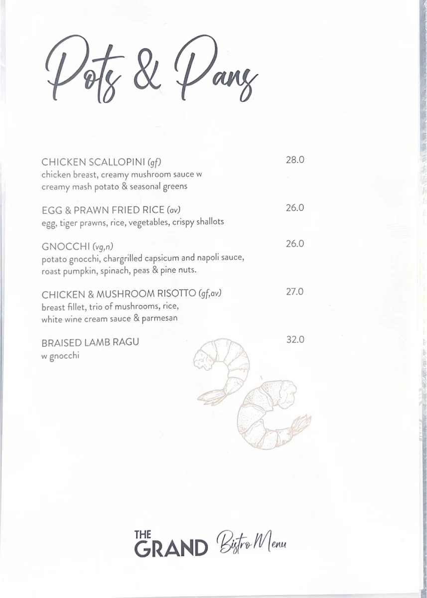 Menu, The Grand Hotel - Frankston