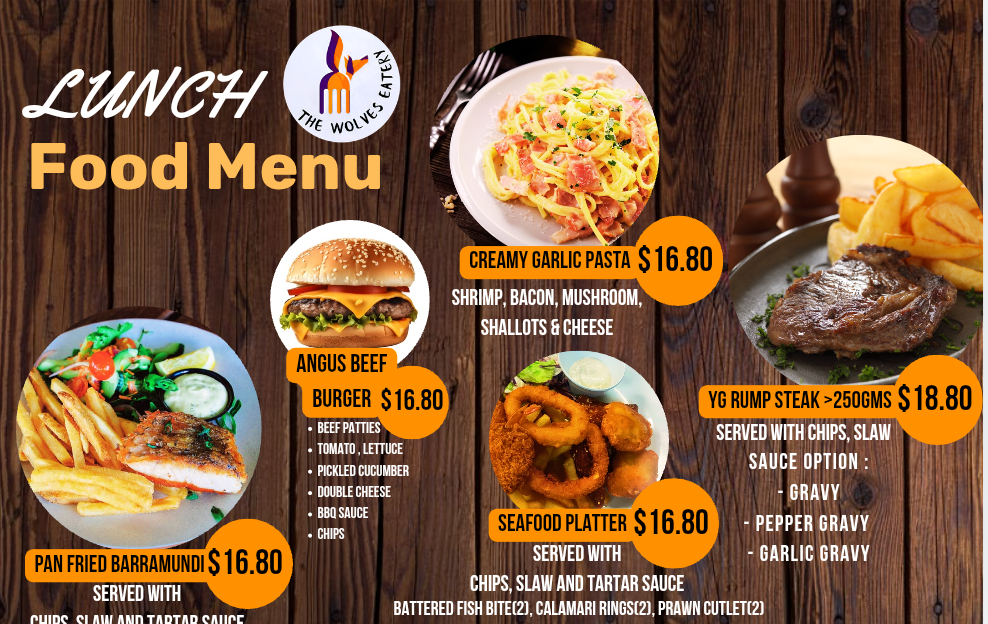 Menu, The Wolves Eatery