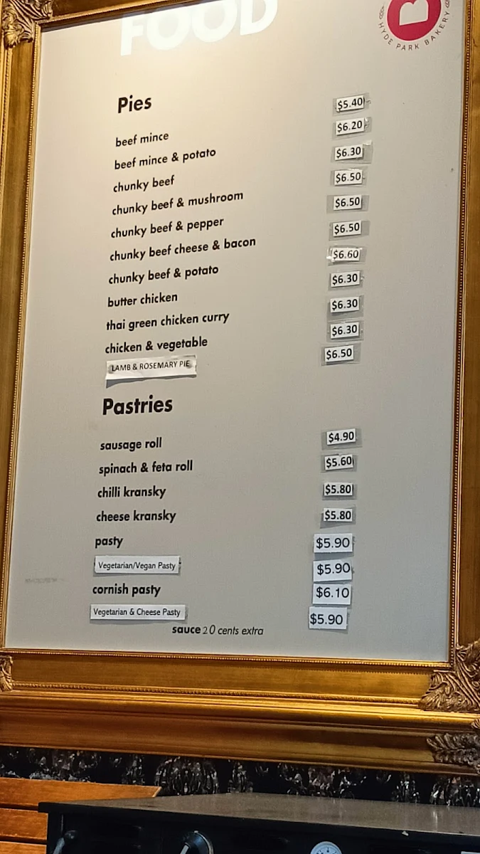 Menu, Hyde Park Bakery