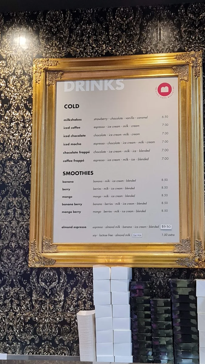 Menu, Hyde Park Bakery