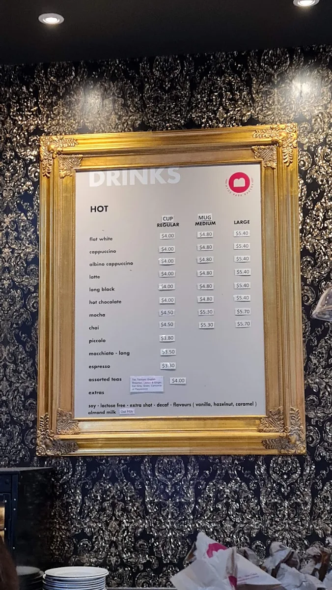 Menu, Hyde Park Bakery