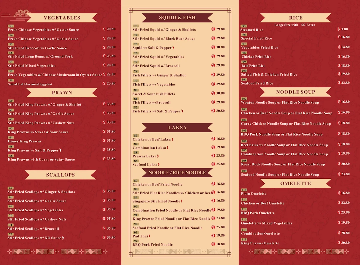 Menu, Dragon Asia Bistro