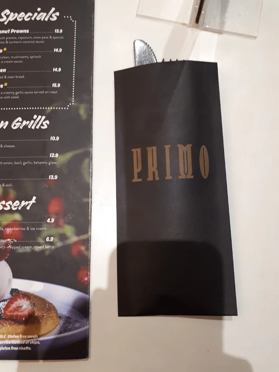 Menu, Caffe Primo