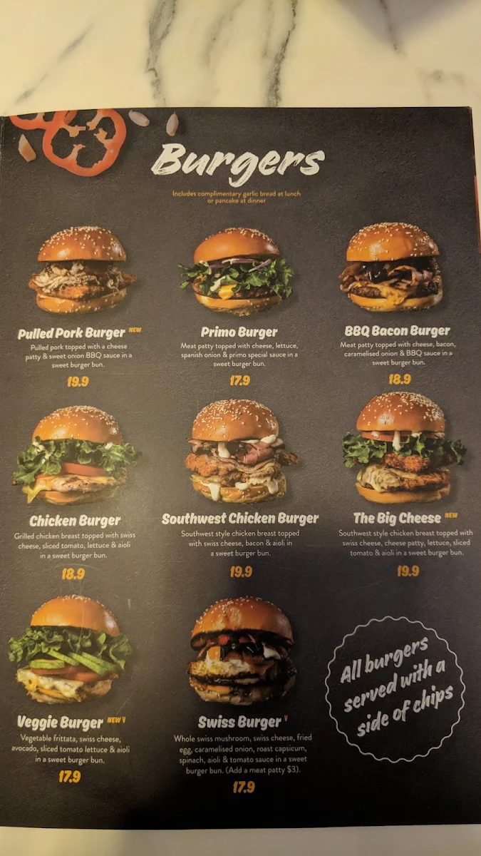 Menu, Caffe Primo