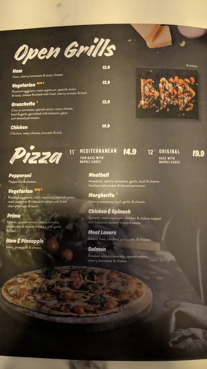 Menu, Caffe Primo