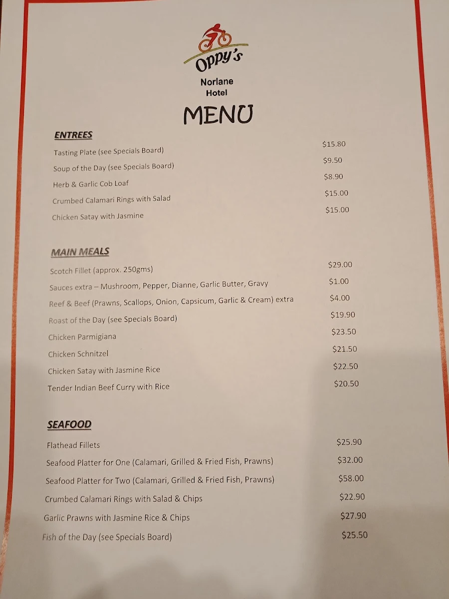 Menu, Oppy's Bistro