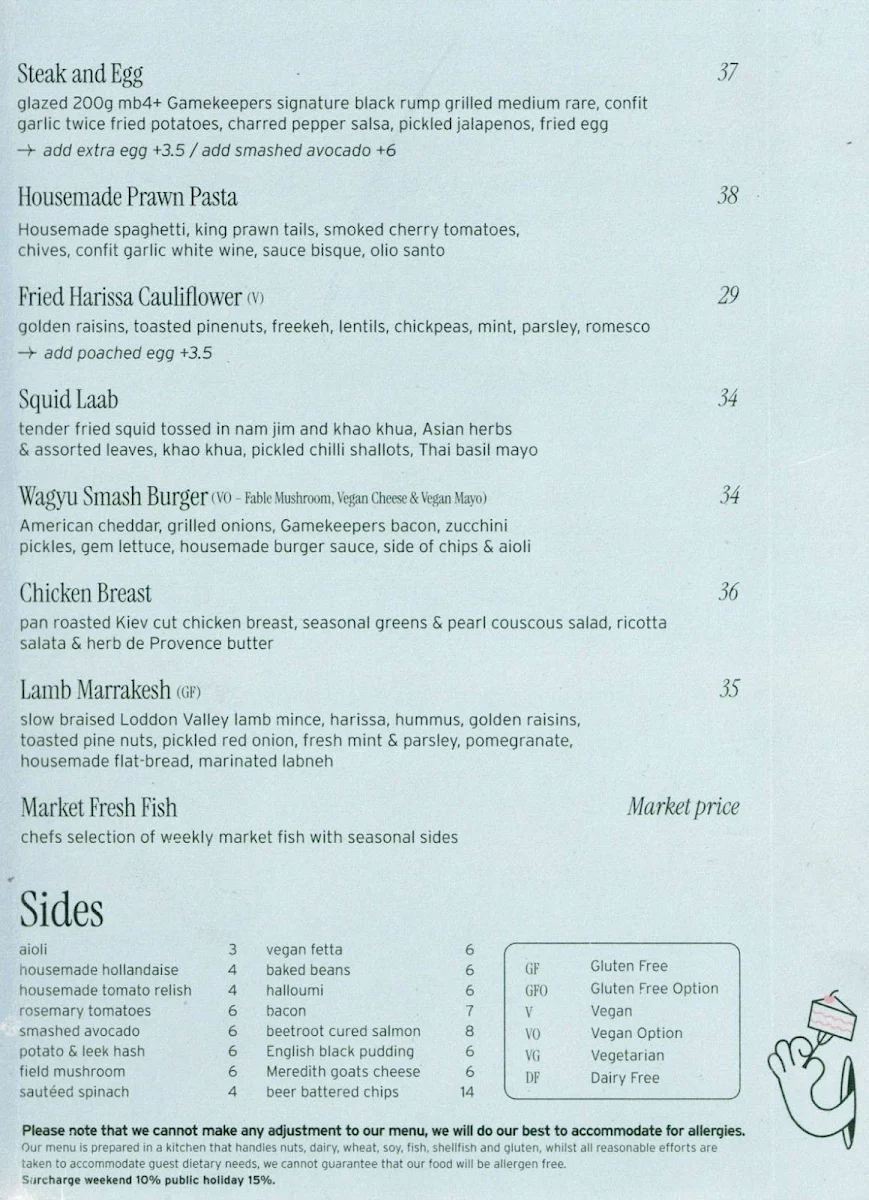 Menu, Whitby Bendigo