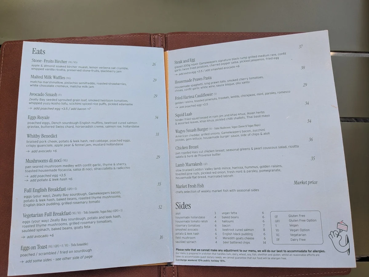 Menu, Whitby Bendigo