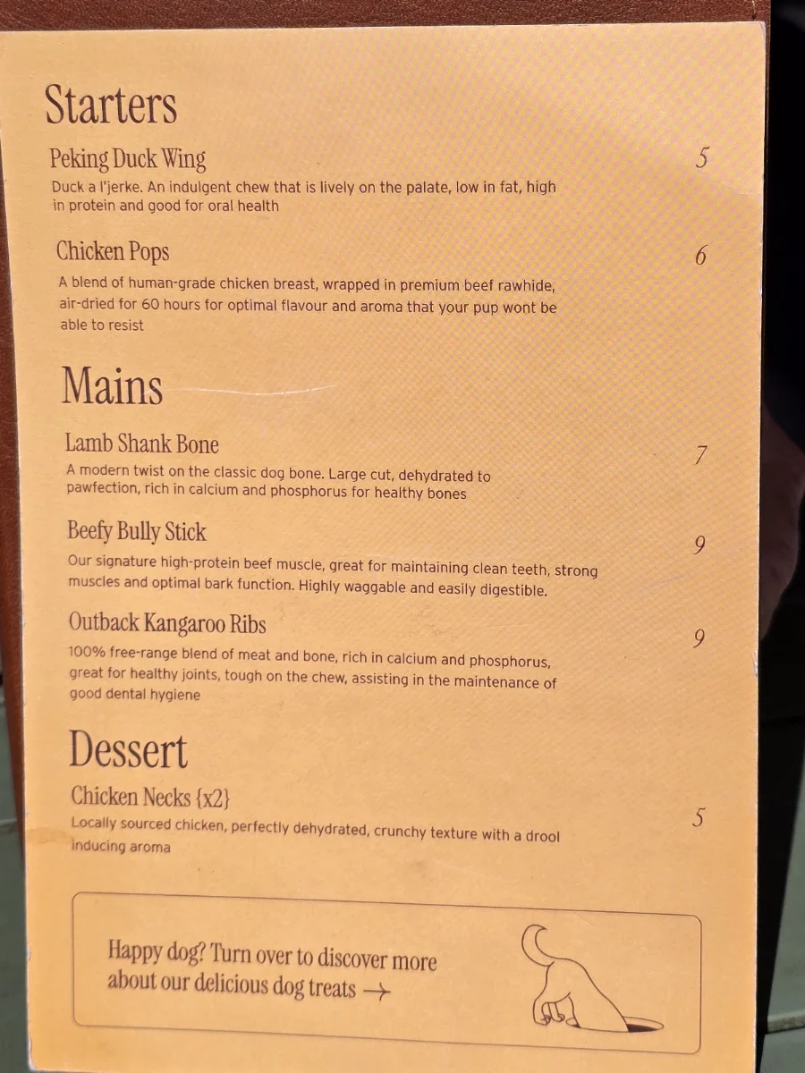 Menu, Whitby Bendigo