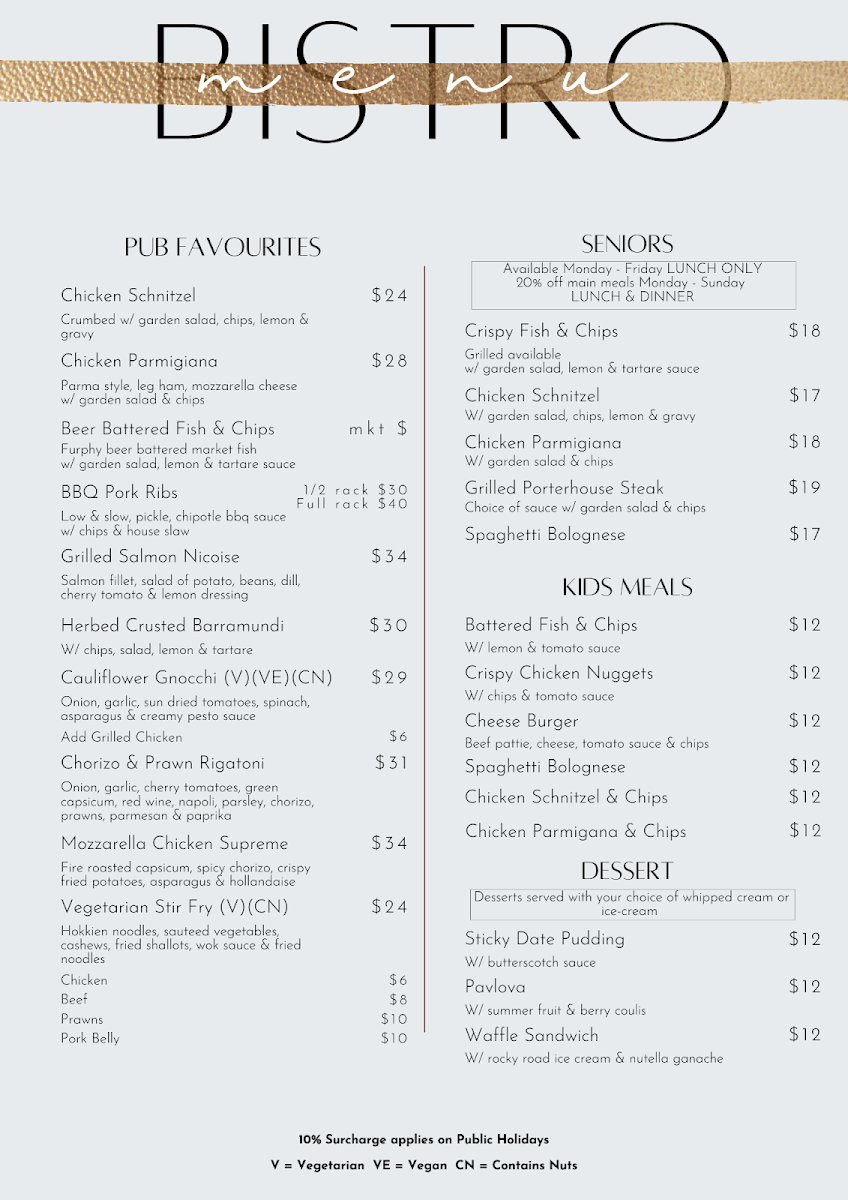 Menu, Stamford Inn