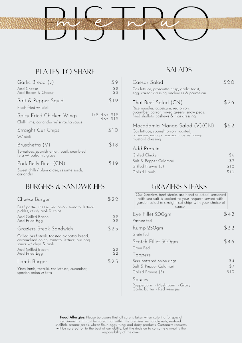 Menu, Stamford Inn