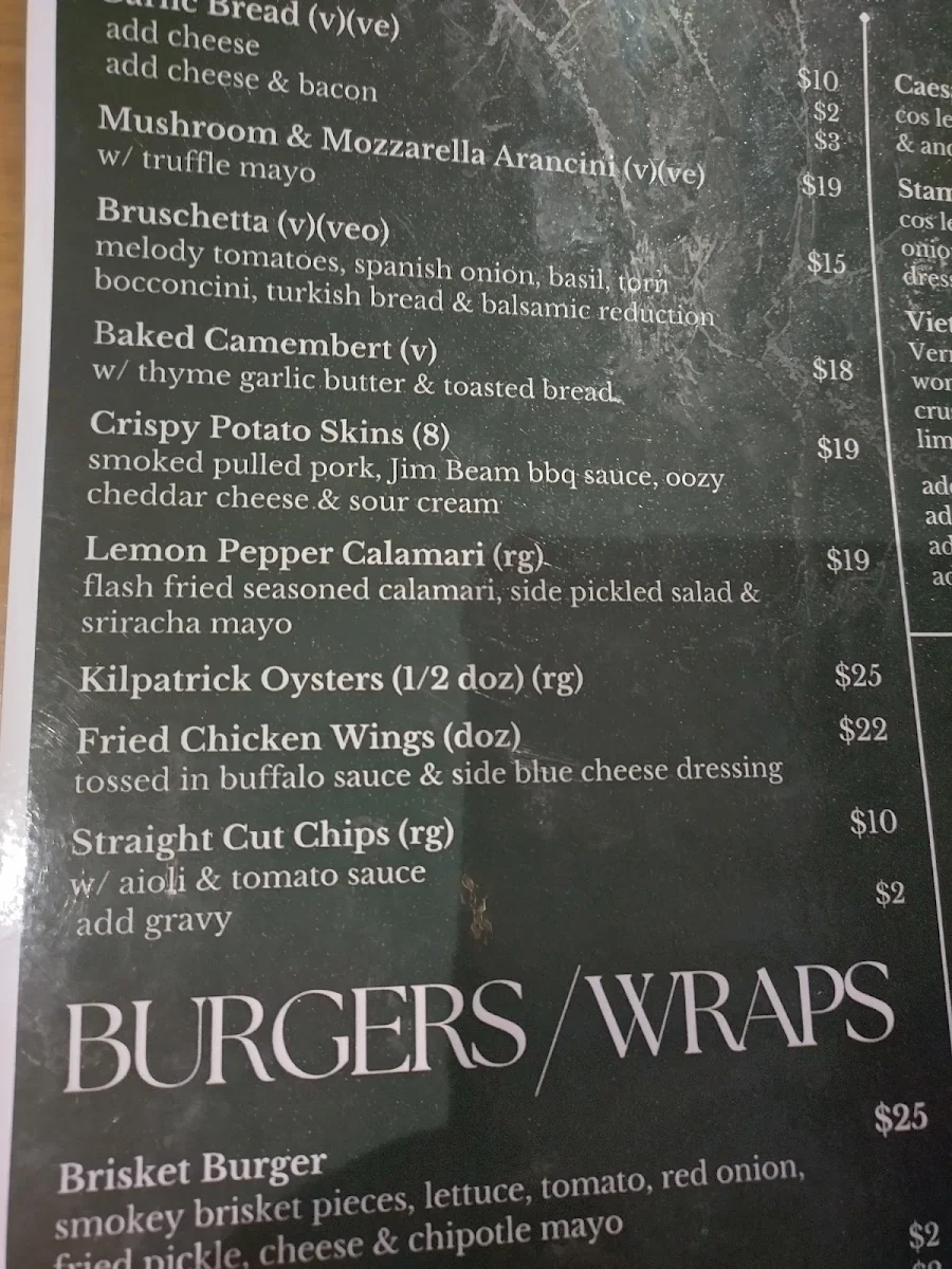 Menu, Stamford Inn
