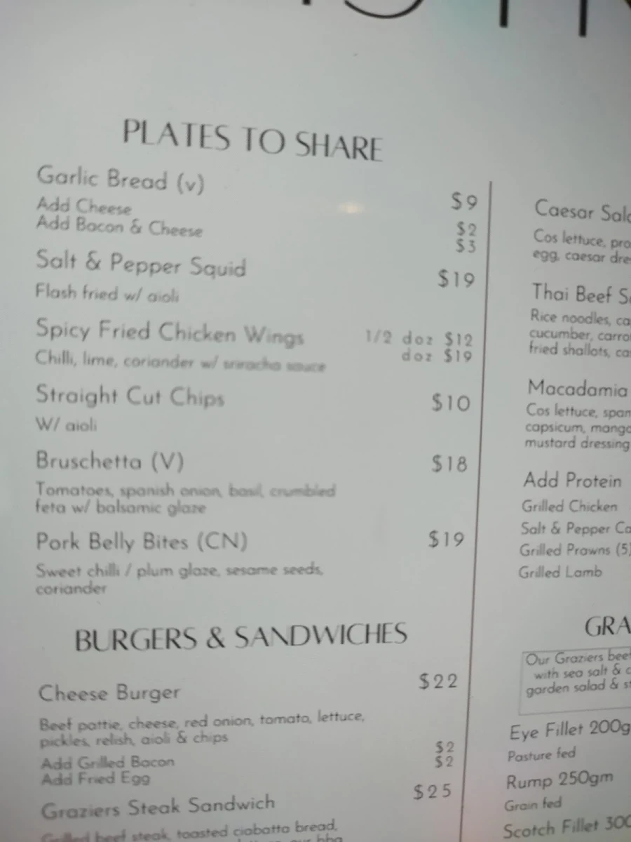 Menu, Stamford Inn