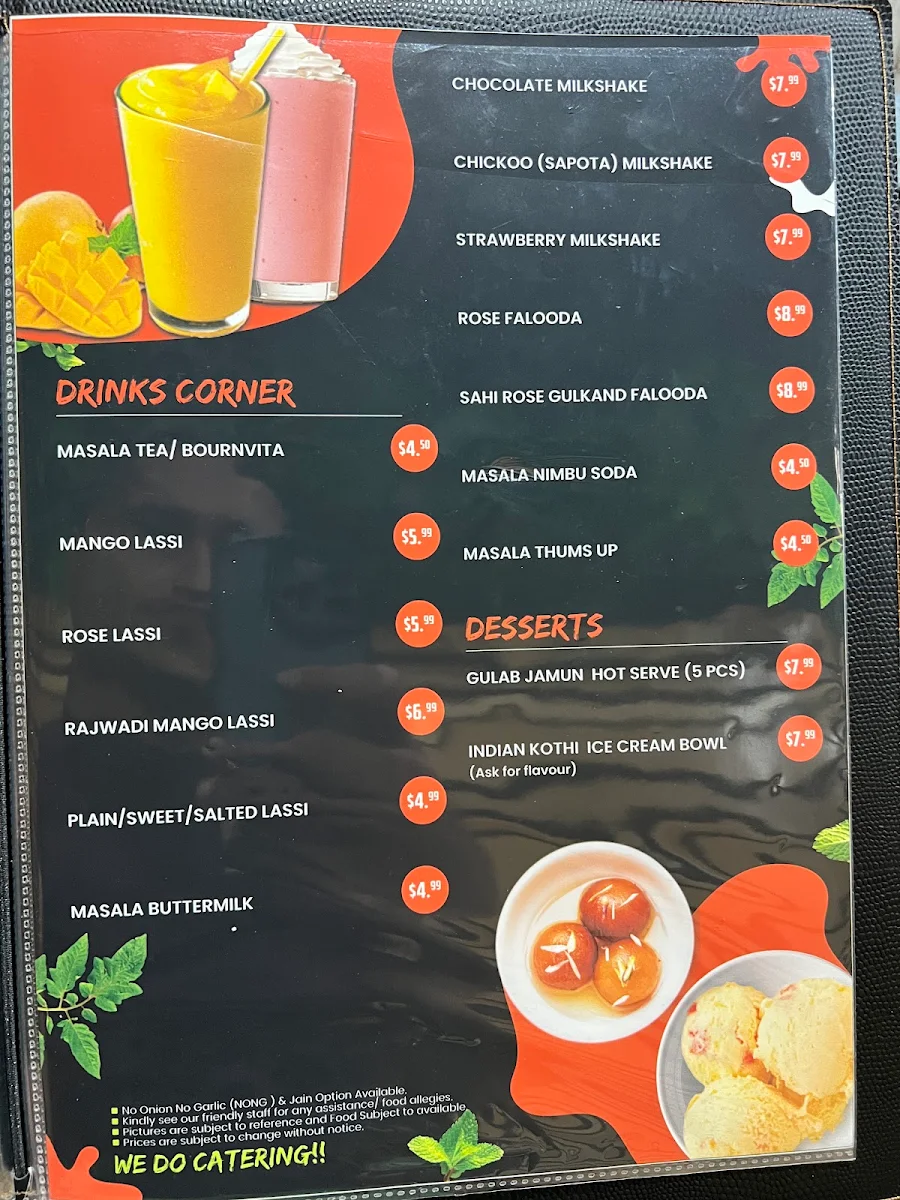 Menu, Tulsi Restaurant & Chaat