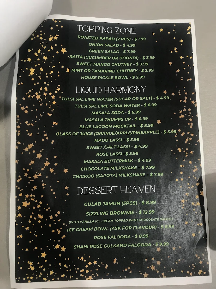 Menu, Tulsi Restaurant & Chaat