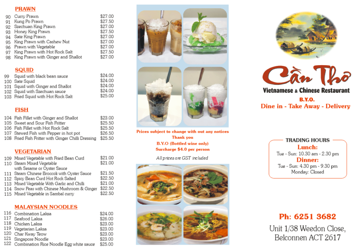 Menu, Can Tho Vietnamese & Chinese Restaurant