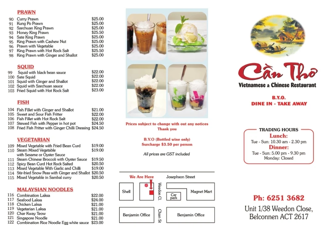 Menu, Can Tho Vietnamese & Chinese Restaurant