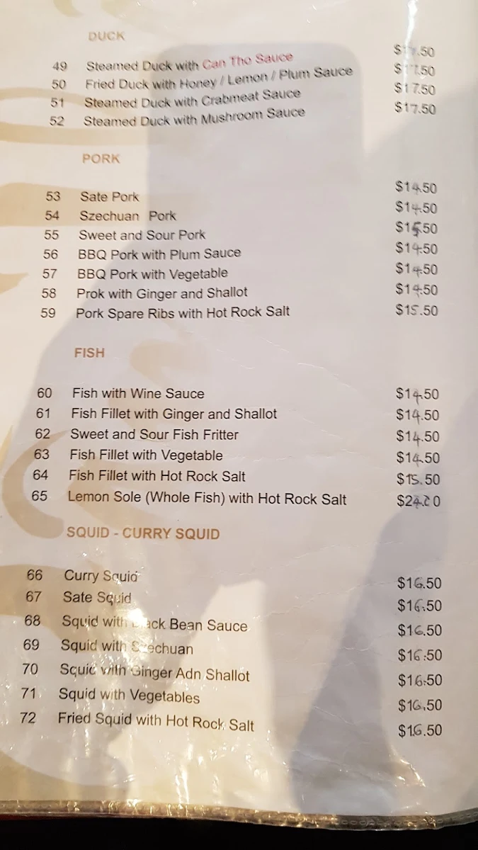 Menu, Can Tho Vietnamese & Chinese Restaurant