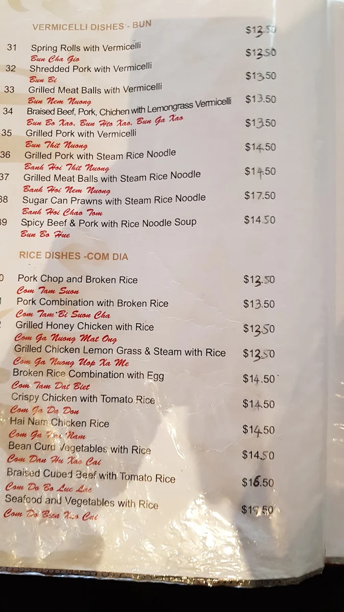 Menu, Can Tho Vietnamese & Chinese Restaurant