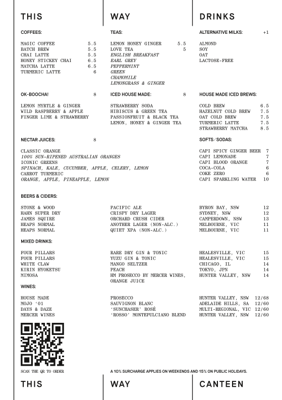 Menu, This Way Canteen