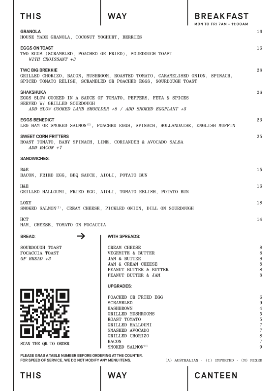 Menu, This Way Canteen